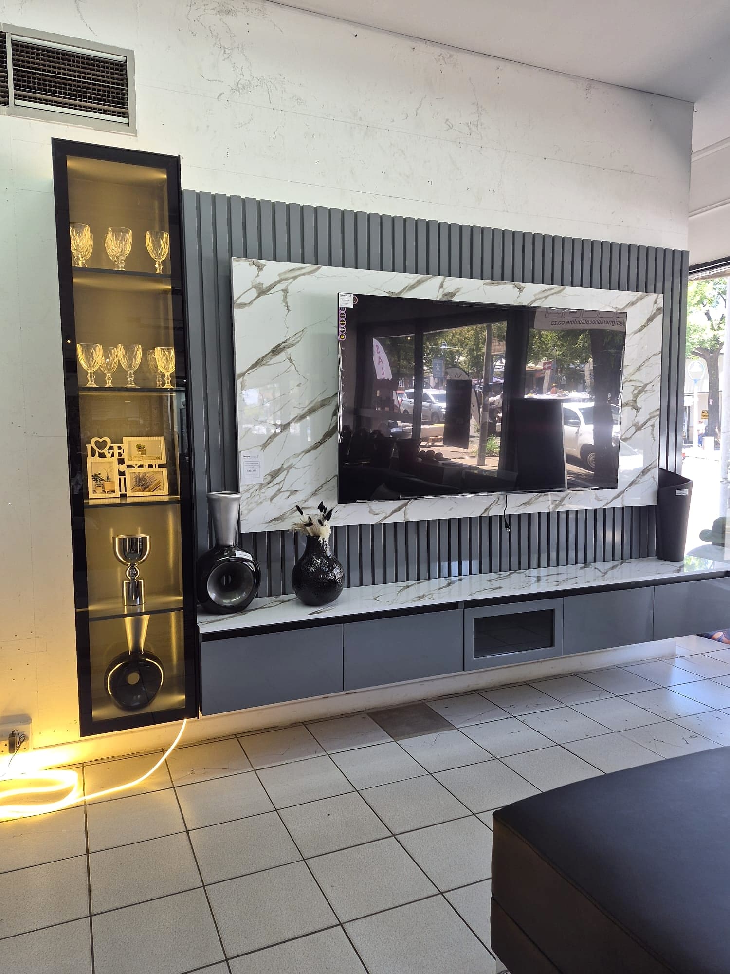 Wall console styled in a contemporary living space